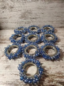 Napkin Rings 10 Ct Blue Beaded - Picture 1 of 4