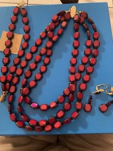 Vintage Red Czech Jewelry Set 14k GF - Picture 1 of 13