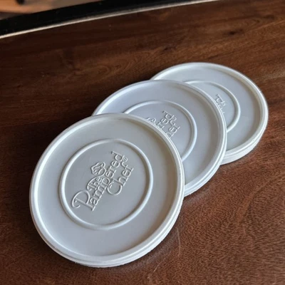 3 Pampered Chef White Plastic Replacement Lids 3-7/8” - Image 1 of 4