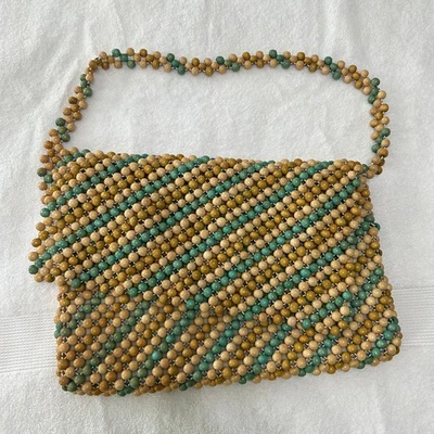 Bolso de Mano Pequeño Rafe New York Monedero Turquesa y Madera Tono Cuentas de Madera 11.5X8" Foto 1 de 4