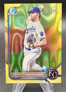 2022 BOWMAN CHROME DRAFT STEVEN ZOBAC /75 YELLOW LAVA REFRACTOR 1ST ROYALS SP - Picture 1 of 2