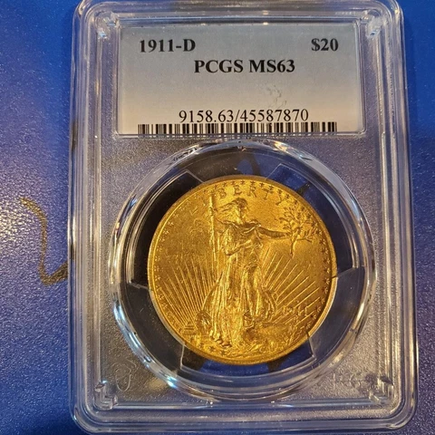 1911-D $20 Twenty Dollar St. Gaudens Gold Double Eagle PCGS MS 63 Cover