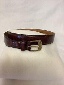 Perry Ellis Mens Brown Leather Belt Size 36 Gold Tone Buckle
