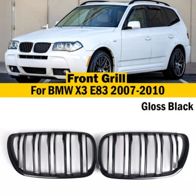 Parrilla de riñón delantera negra brillante de doble línea para BMW X3 E83 ABS 2007-2010  Foto 1 de 4