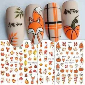 Nail Art Stickers Decals Fox Pumpkin Autumn Leaves Mushroom Cute DIY Nails - Picture 1 of 6