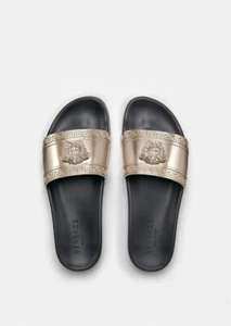 Versace Herren Palazzo Metallic Gummi Pantoletten Bronze/Schwarz It Größe 45 - Bild 1 von 7