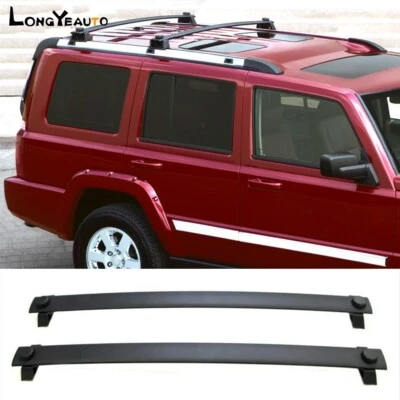 Багажники на крышу с поперечной штангой подходят для Jeep Commander 2006-2010 годов выпуска 2 шт. черные алюминиевые - Изображение 1 из 4