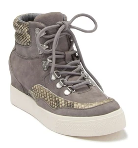 NIB Dolce Vita Weber Snakeskin Trimmed Leather Wedge Sneaker Smoke Nubuck Sz 10 - Picture 1 of 6