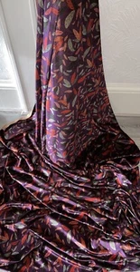 1m Purple Multi Colour Leaf design spandex velvet dress fabric 58" - Picture 1 of 4