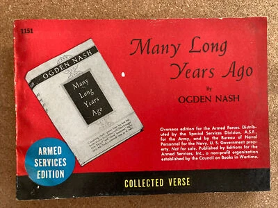 MANY LONG YEARS AGO Armed Services Edition #1151 Ogden Nash ASE Foto 1 de 4