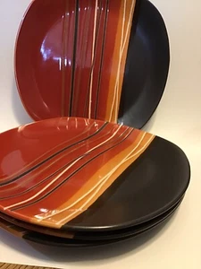 Home Trends Bazaar Red Dinner Plates 10 7/8" Brown Red Set Of Four (4) - Picture 1 of 3