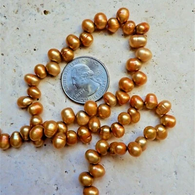 4mm x 6mm Gold, mustard yellow rice top drilled Freshwater Pearl Qty 65 Beads - Image 1 of 4