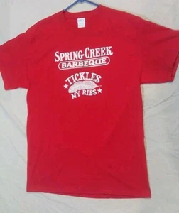 Spring Creek Barbeque Shirt Large Red Tickles My Ribs Free Blue Bell Employee  - Picture 1 of 9