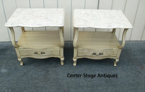 62965 JOHN WIDDICOMB Pair Marble Top Nightstand End Table Stands Cover