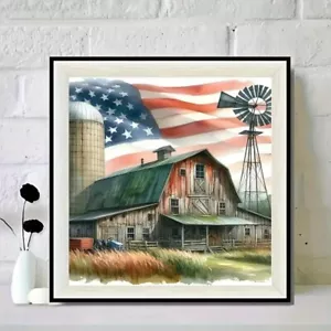 Farmhouse American Flag Diamond Painting Kit #141 - Picture 1 of 5