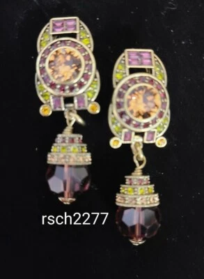 Pendientes colgantes de cristal Heidi Daus "Artful Elegance" - Espalda Omega - Borgoña - NUEVOS - $71 Foto 1 de 3