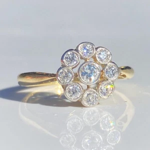 Vintage Round Cut Diamond Daisy Flower Cluster Ring 14K Yellow Gold Over UK J-T - Picture 1 of 8