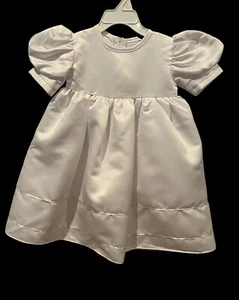 Vtg Tip Top Kids Dress Baby Sz 2 White Satin USA Formal Party Wedding Gold Trim - Picture 1 of 7