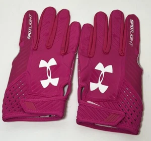 Under Armour Spotlight Glue Grip Football Gloves Pink Silver Mens Size XL New - Picture 1 of 3
