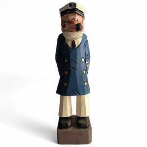 Statuina nautica capitano marinaio capitano marinaio in legno intagliato a mano vintage cappotto blu 8" - Foto 1 di 14