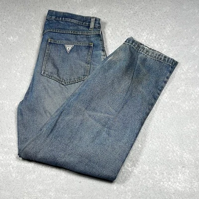 Vintage Guess Jeans Mens 34 Blue Faded Triangle Logo Denim Pants Made in USA - Image 1 of 4