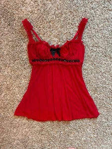 Vintage Lace Lingerie Babydoll Tank Top Cami Corset Size S Y2K Coquette Bow 90s - Picture 1 of 5