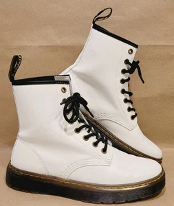 Dr. Martens Zavala White Leather Combat Boots EMO Goth Style Women's Size 7 EUC  - Picture 1 of 9