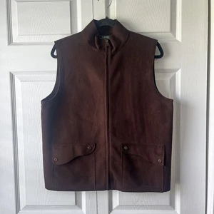 Lauren Ralph Lauren Womens Large Brown Pockets Faux Suede Brown Full Zip Vest - Picture 1 of 4