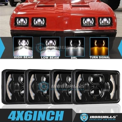 4PCS 4x6" LED Headlights Hi/Lo DRL Turn Signal for Pontiac Firebird Grand Prix - Изображение 1 из 4
