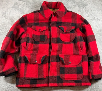 Vtg Woolrich USA Red Black Buffalo Plaid Wool Hunting Jacket Men’s L - Image 1 of 4