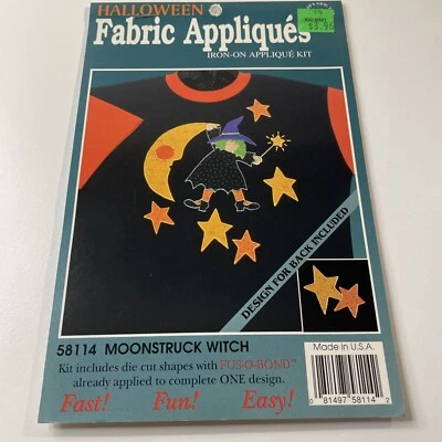 Apliques de tela de Halloween 1995 de colección bruja luna estrellas hierro 58114 prepegado G59 Foto 1 de 4