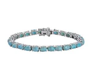 Natural Larimar Oval 6*4 MM Tennis Bracelet Platinum Over Sterling Silver 7 In - Picture 1 of 8