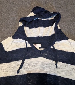 Womens SO Knit Navy Blue & White Striped Long Sleeve Hoodie SIze XL - Picture 1 of 11
