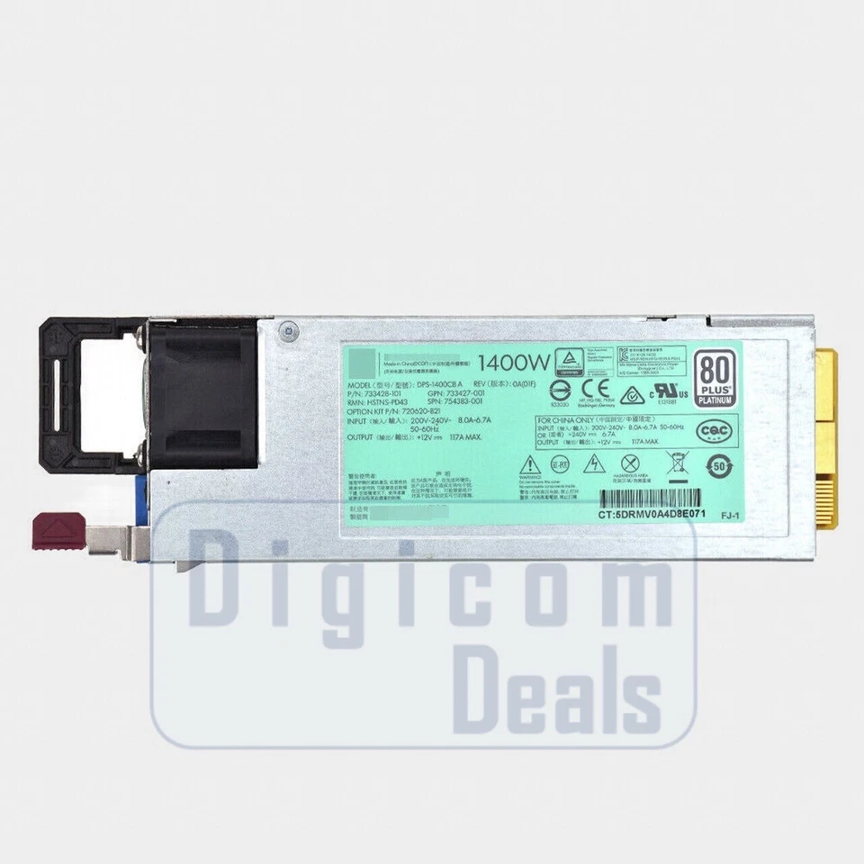 FUENTE DE ALIMENTACIÓN HP 1400W FLEX SLOT PLATINUM PLUS HOT PLUG 200-240V 754383-001 Foto 1 de 1