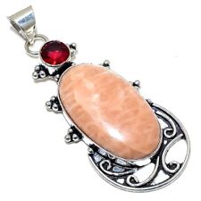Red Aventurine, Garnet Gemstone Ethnic 925 Sterling Silver Jewelry Pendant 2.6"