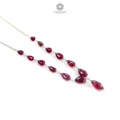 34.50cts Natural Rubellite Tourmaline Gemstone Plain Silver Chain Necklace 20" - Image 1 of 4