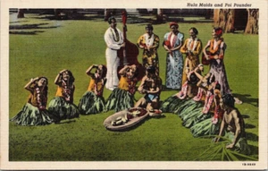 Hula Dancers and Pai Pounder Linen Postcard - Picture 1 of 2