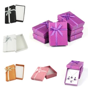12x Polka Dot Cardboard Jewelry Set Boxes Bowknot Gift Case Rectangle 90x70x30mm - Picture 1 of 19