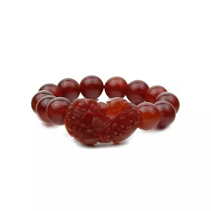 Feng Shui Red Carnelian Stone Bracelet with Pi Yao - Picture 1 of 1