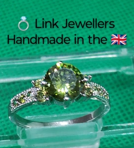 DME: Woman Silver Ring. Size T-U. Lab Created 1cm Lime Green Peridot Beryl - Picture 1 of 9