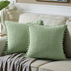 Decorative Pillow Covers Soft Corduroy Square, Pom Pom 20X20 Set Of 2 Sage Green