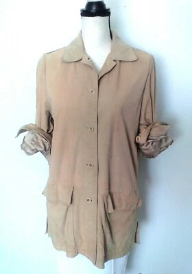 TALBOTS Collection Women's Small Tan Suede Long Sleeve 4 Button Shirt Jacket - Image 1 of 4