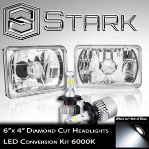 H4651 H4652 H4666 H4656 Head Light Diamond Glass Housing Lamp Chrome 4x6 LED Kit - Picture 1 of 3
