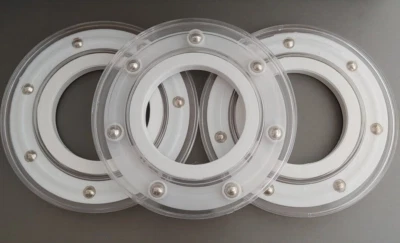 "Lote 3 tocadiscos estilo anillo Lazy Susan de plástico blanco transparente de 5,5"" diámetro interior" "2,75"" Foto 1 de 4