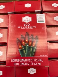 NEW! 100 Holiday Time Red Mini Lights With Green Wire Lighted 19.5 Ft