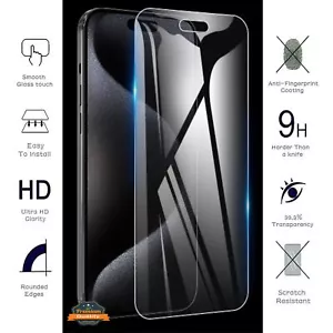 For Apple iPhone 16 Tempered Glass Screen Protector HD Clear 9H Cover - Picture 1 of 50