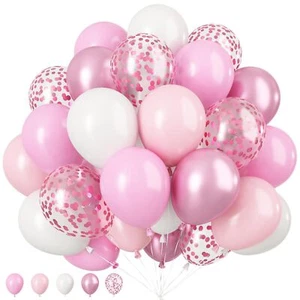Pink and White Balloons 12 Inch Pink White Metallic Chrome Pink Confetti Pink... - Picture 1 of 9