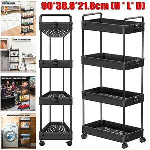 Slim Slide Kitchen Bathroom Thin Storage Trolley Cart Rack Holder Wheel - 4 Tier - Picture 1 of 10