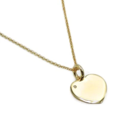 Collana Cuore Argento 925 Placcato Oro con Diamante, Incisione Personalizzabile  - Immagine 1 di 4