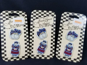 Lot 3 Pairs VTG 1997 Alma Lynne Anthropomorphic Lady Cat Buttons, New on Cards - Picture 1 of 7